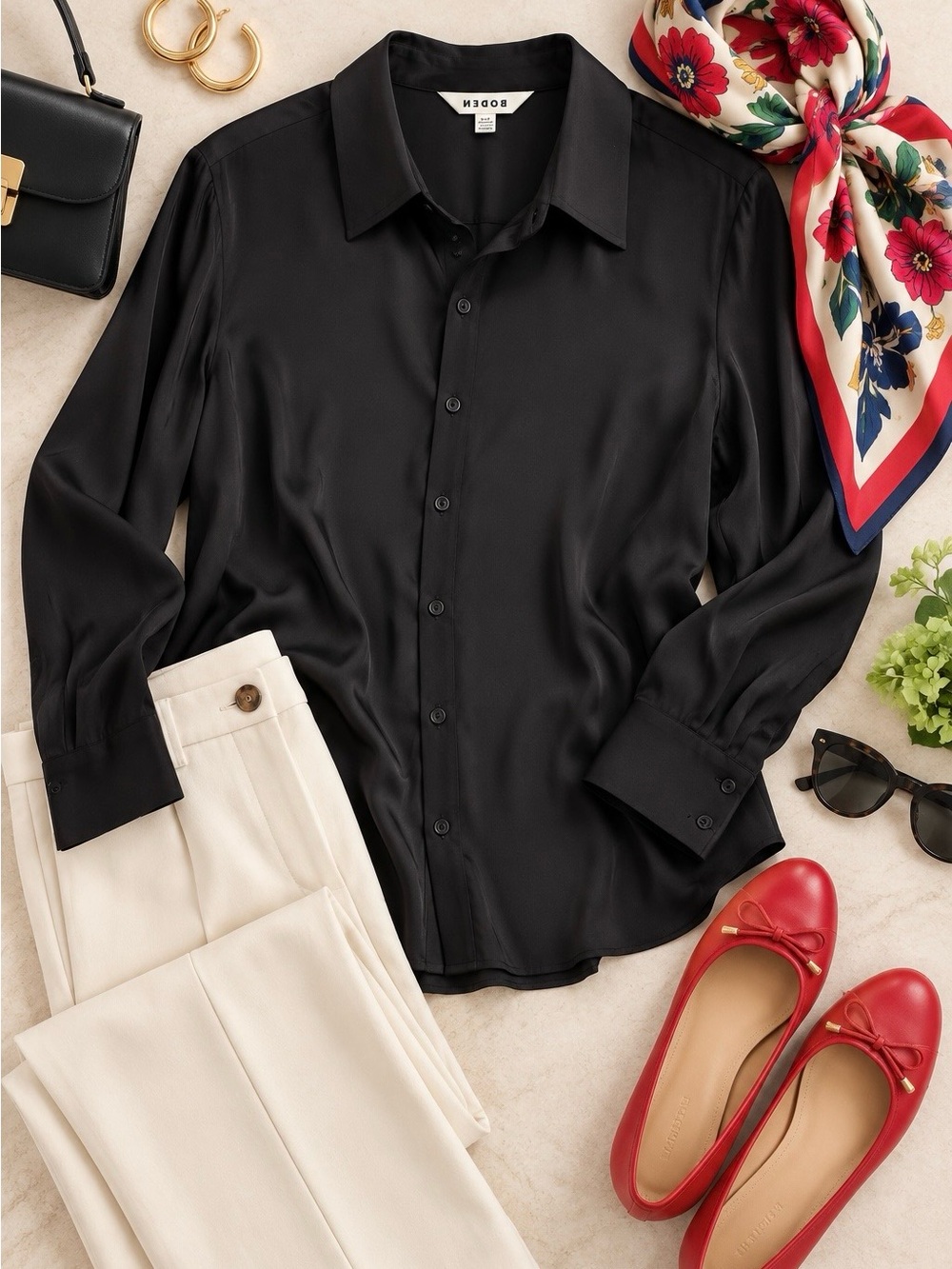 Boden Black Silk Button-Up Dress Shirt